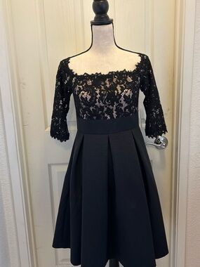 NWT Eliza J Black Lace Fit-and-Flare Mini Dress, 6P